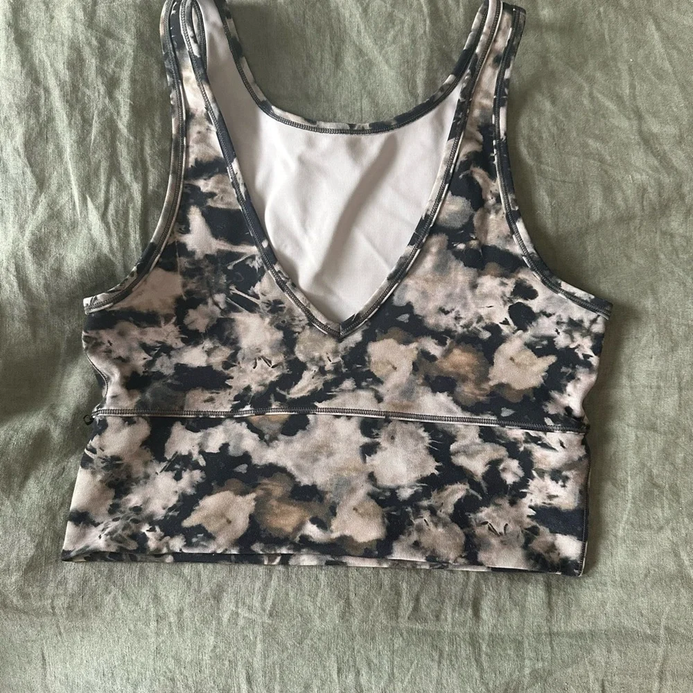 Lululemon Tie-Dye Scoop Neck Crop Tank Top - Black, Green & Cream